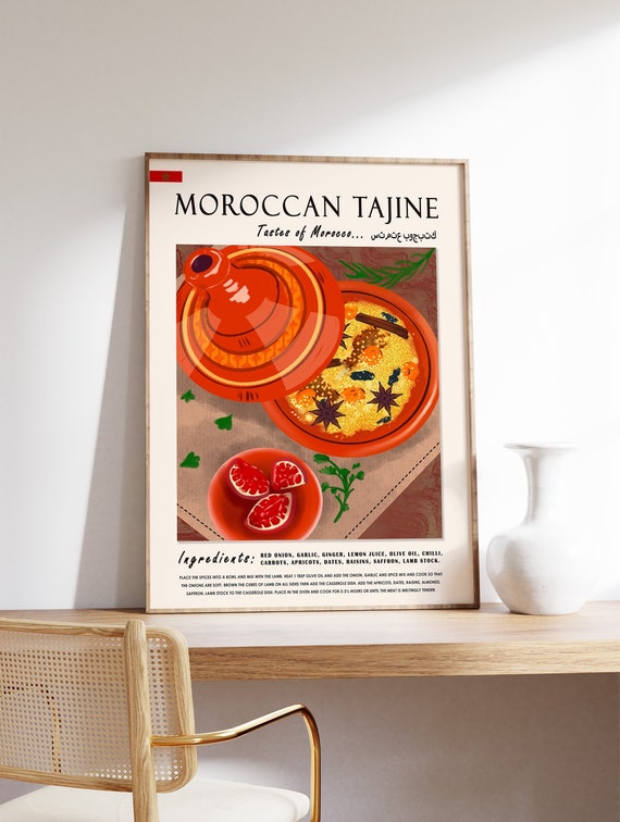 Moroccan Tagine Food Poster, Art Poster, Arabic Print, Arabic Art, Moroccan Cuisine, Food Art, Food Gift, Kitchen Art, Kitchen Decor