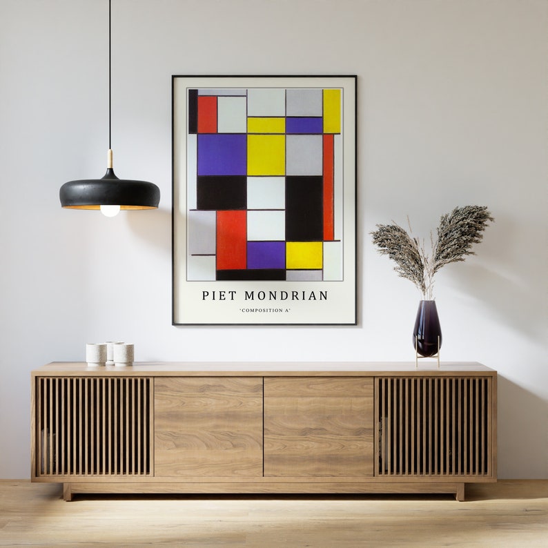 Piet Mondrian Poster, Composition A, Piet Mondrian Art Print, Bauhaus Poster, Abstract Art, Cubism, Modern Art, Gift, A1/A2/A3/A4 image 2