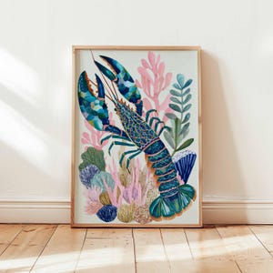 Lobster Poster, Coastal Kitchen Posters, Nautical Wall Print, Seafood Art Print, Beach House Decor, Ocean Life Gift