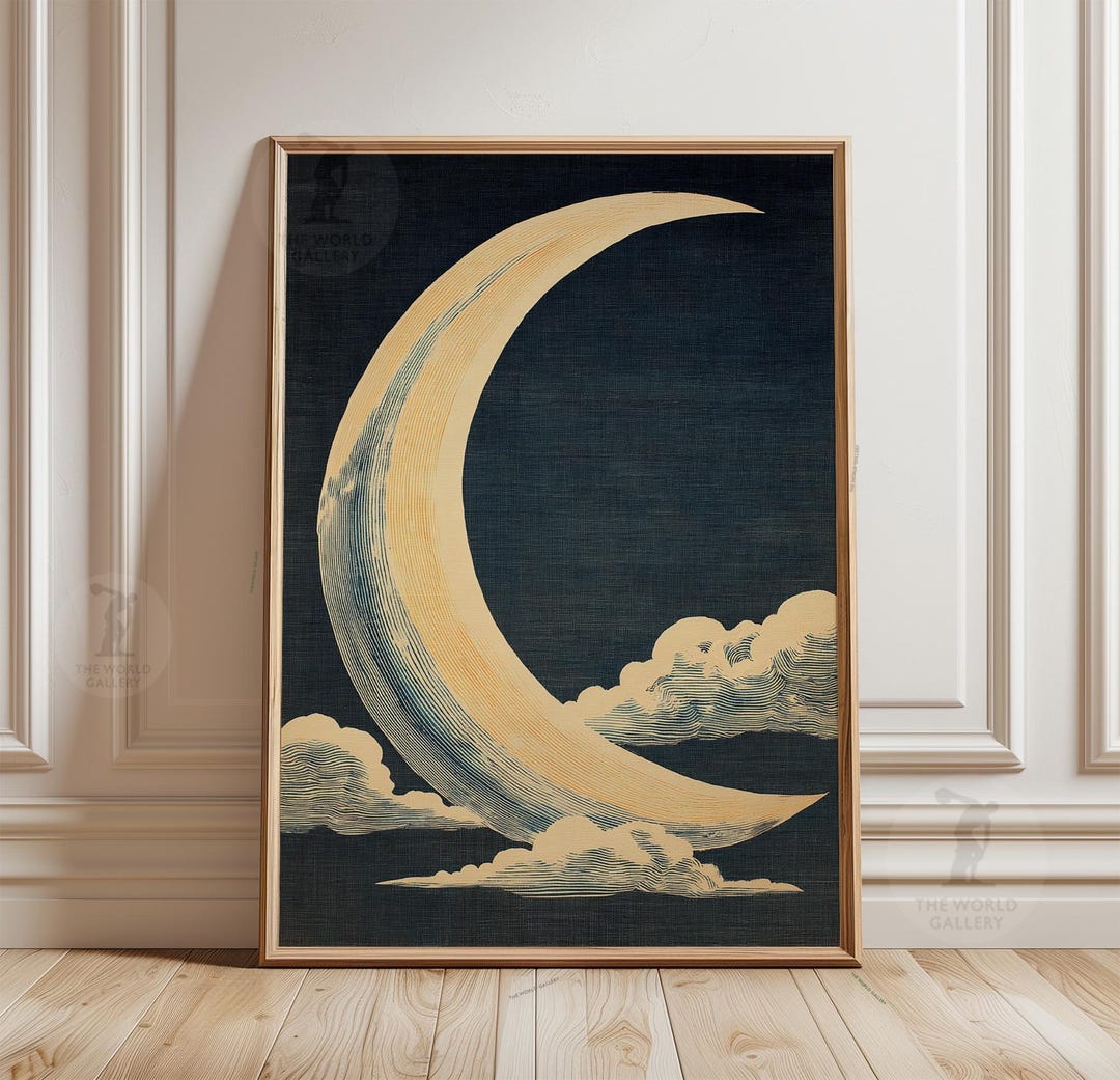 Crescent Moon Poster | Minimal Celestial Wall Art | Night Sky Cloud ...
