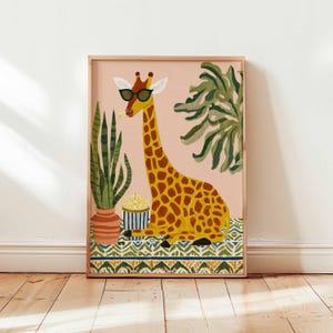 Zoo Poster, Giraffe Print, Animal Wall Art, Zoo Animal Print, Safari Decor Gift, Wildlife Illustration Poster, Jungle Animals Print