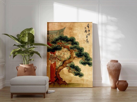 Japanese Pine Tree Art Print, Zen Botanical Wall Decor - Etsy
