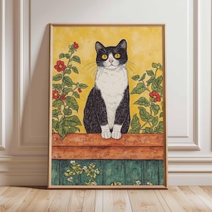 Botanical Cat Poster, Cat Art Print, Animal Art Print, Wall Art Decor, Vintage Art, Retro Art, Cat Lovers Gift, A1/A2/A3/A4
