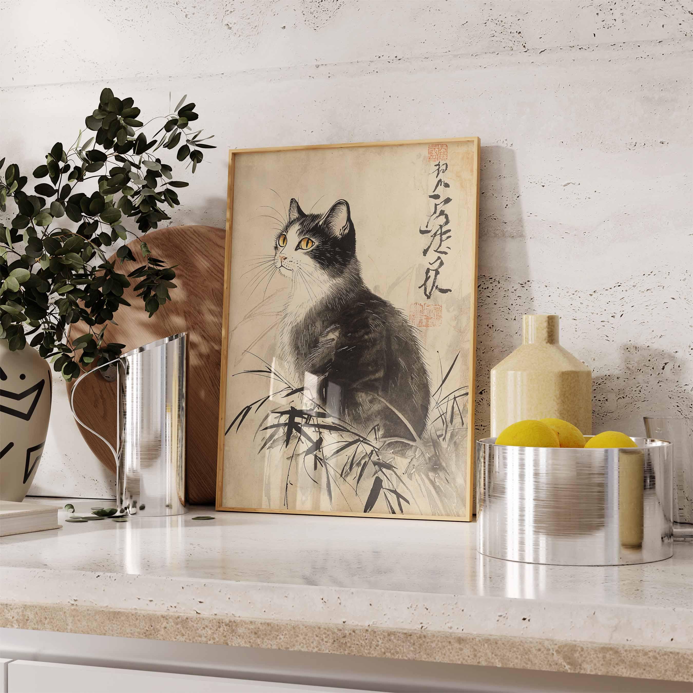 ヴィンテージの日本の猫の浮世絵アートプリント、オリエンタル