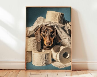 Dackel Art Print, Dackel, Dackel mit Klopapier, Tierliebhaber Deko