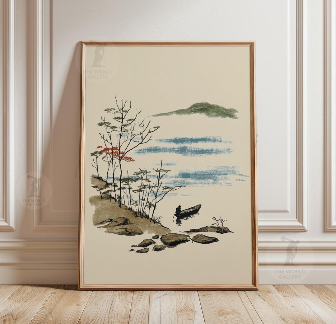 Japanese Landscape Poster | Minimal Nature Wall Art | Mountain River ...