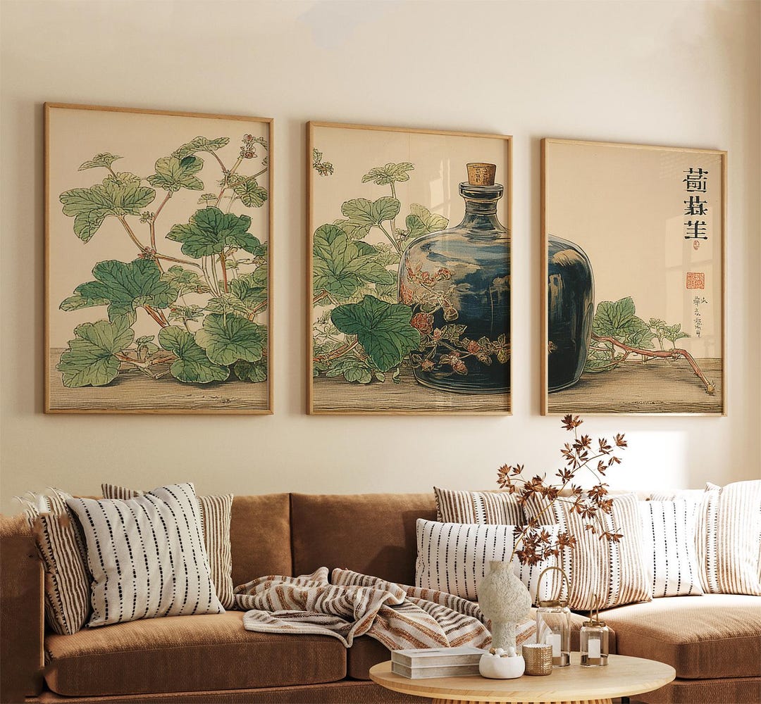 Japanese Botanical Print Set | Vintage Asian Still Life Wall Art - Etsy