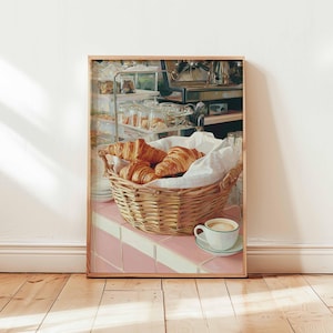 Croissant Poster, Paris Breakfast Wall Art, Foodie Kitchen Decor, Croissant Illustration Gift, French Posters And Prints