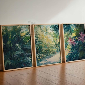 Henri Rousseau Floral 3er-Set Poster, Boho Blumenwanddruck, Botanisches Dekor, Tropisches Dekor, Dschungelästhetik, Henri Matisse Wandkunst