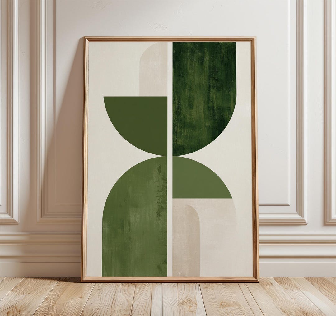 Green Geometric Abstract Poster, Modern Minimalist Wall Art Print, Mid ...