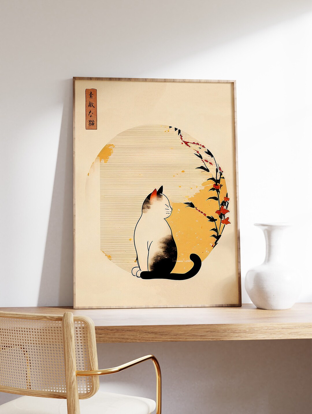 Japanese Cat Poster, Vintage Japanese Cat Art Print, Cute Cat Art ...