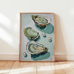 Oyster Poster, Seafood Print, Coastal Wall Art, Nautical Decor, Kitchen Food Poster, Oyster Illustration Print, Oyster Lover Gift