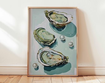 Oyster Illustration Print, Coastal Kitchen Wall Art