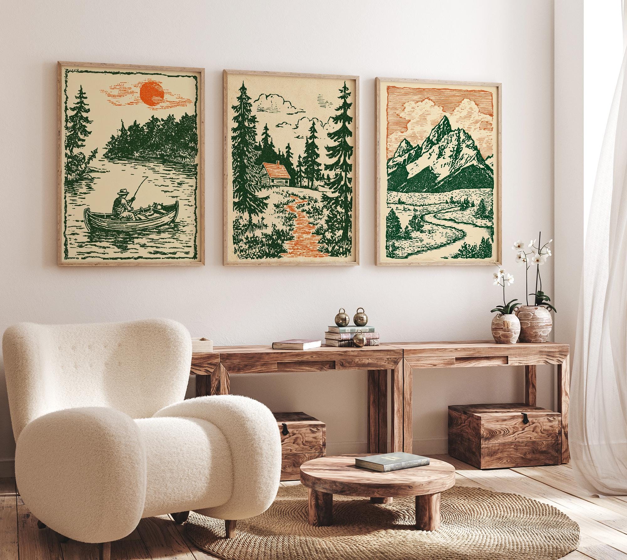 Rustic Posterboard Rustic Forest Landscape Poster Set | Nature Wall Art Prints | Cabin ...