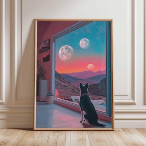 Póster retro de ciencia ficción, decoración cósmica surrealista de los años 70, póster espacial futurista, impresión de paisaje vintage, obra de arte espacial para dormitorio y sala de estar.