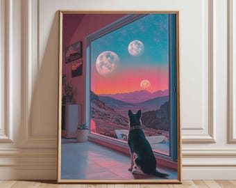 Retro Sci-Fi Landscape Poster, Surreal Space Art