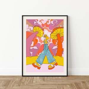 70&#39;s Psychedelic Art Print, Pop Art Poster, Spiritual Print, Yoga Art, Floral Art, 70&#39;s Wall Art Decor, Vintage Art, Gift Idea, A1/A2/A3/A4