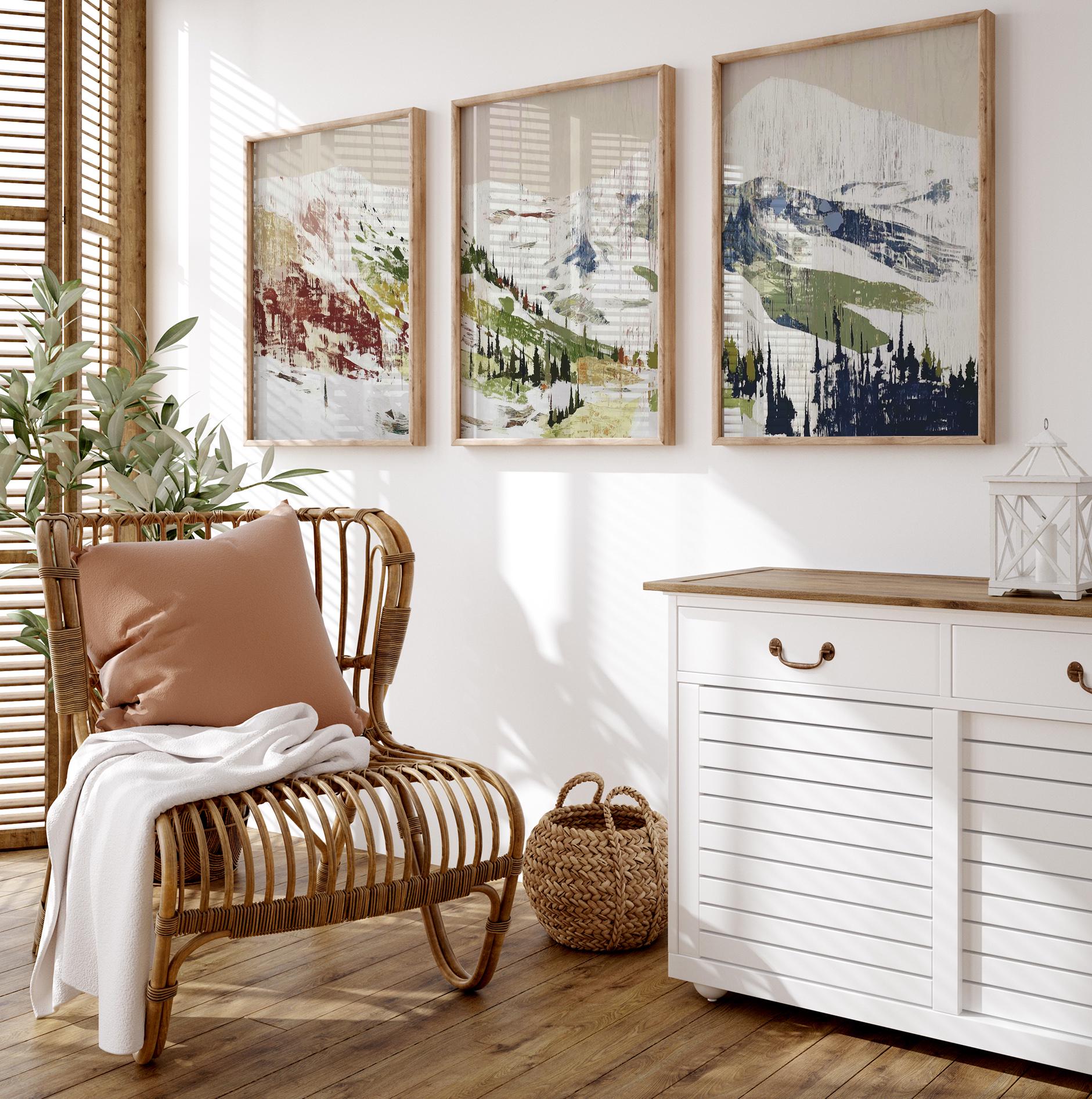Alpine Valley Poster Set of 3 Abstract Brushstroke Style Wall Art