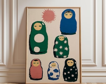 Matryoshka Doll Poster | Folk Art Illustration | Modern Russian