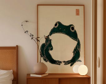 Japanese Frog Ink Print, Woodblock-style Illustration - Etsy