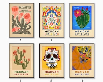メキシコのポスターセット、メキシコの壁アート装飾、花柄の壁プリント