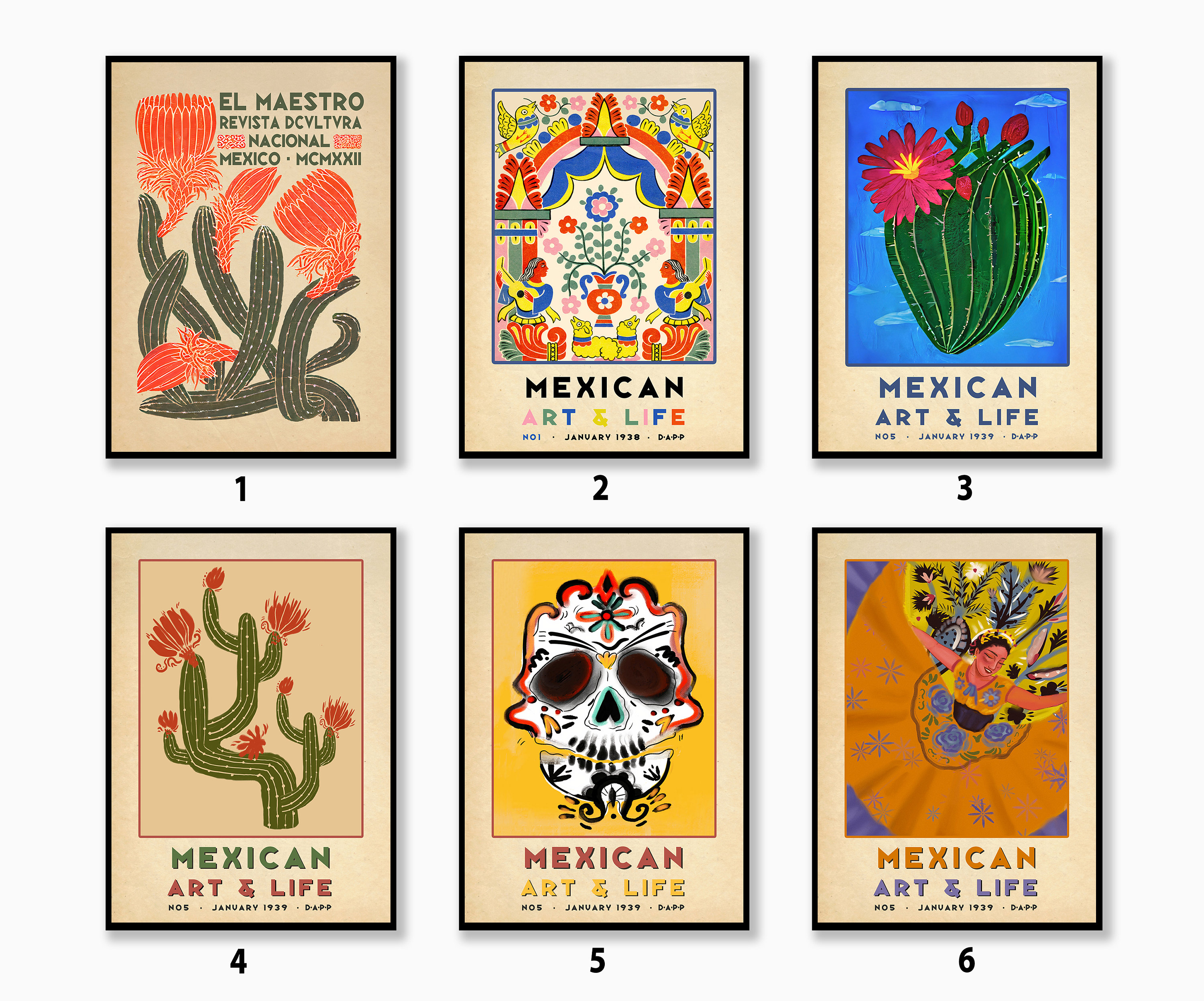 Mexican Poster Sets, Mexican Wall Art Decor, Floral Wall Print ...