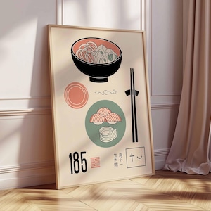 Traditional Japanese Food Poster, Japanese Cuisine Print, Kitchen Wall Decor, Food Art, Vintage Food Poster, Asian Food Illustration