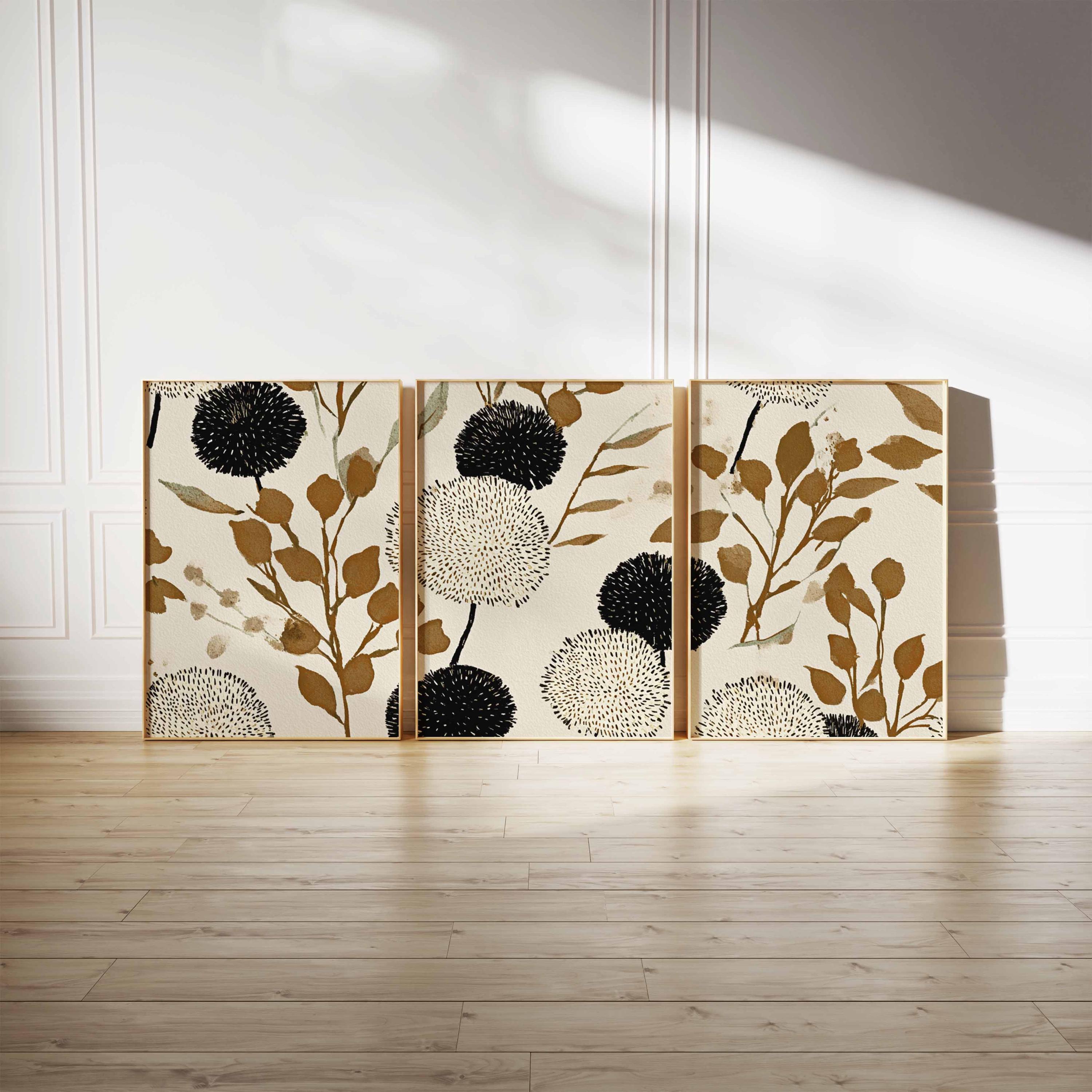 Curated visual reference: Visual Reference: Neutral Abstract Floral Wall Art Set Of 3 Modern Botanical