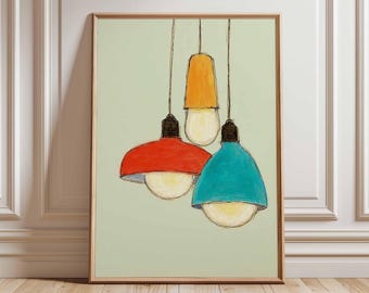Mid Century Modern Lampe Kunstdruck | Retro Pendelleuchten Poster