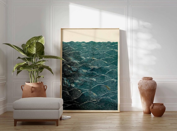 Japanese Ocean Wave Print, Minimalist Sea Wall Art, Zen Japandi