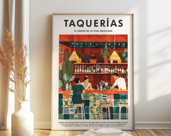 Póster de tacos, arte de cocina de comida mexicana, decoración de restaurante