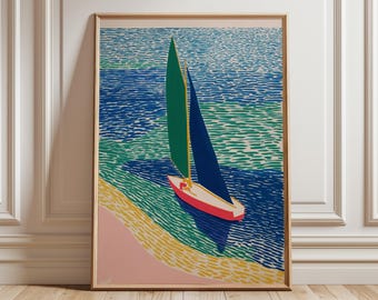 Modern Sailboat Print, Colorful Coastal Wall Art