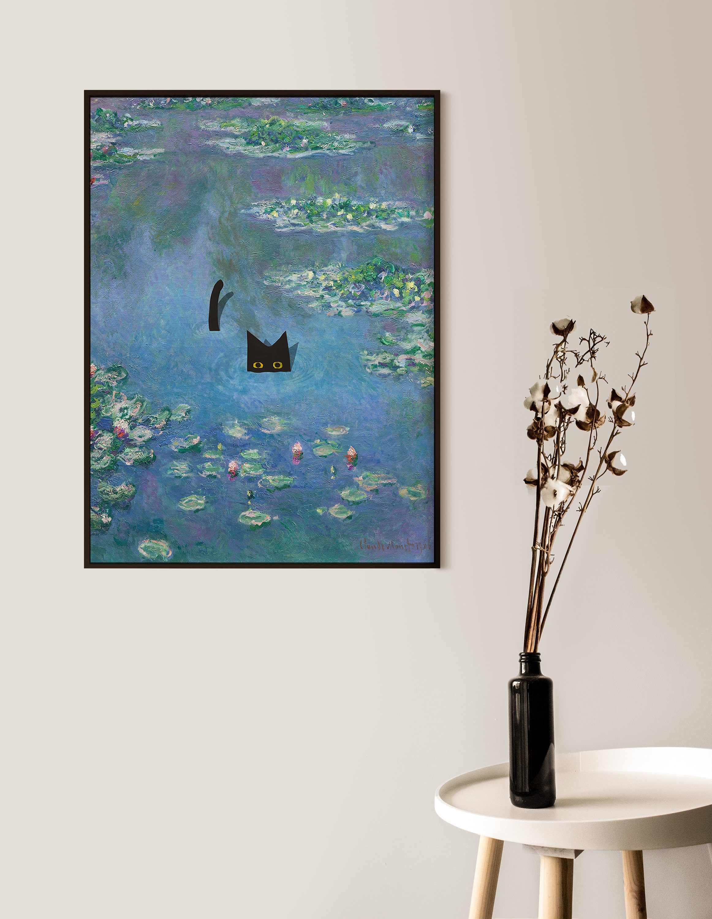 Waterlily Cat Print Claude Cat Poster Cat Art Etsy
