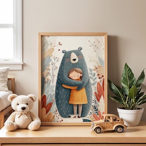Bear Hug Nursery Poster | Woodland Animal Kids Print | Animal Wall Art for Kids Room | Cute Animal Print | Animal Playroom Decor | Gift Idea