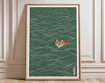 Japanese Tiger Art Print, Minimalist Zen Decor