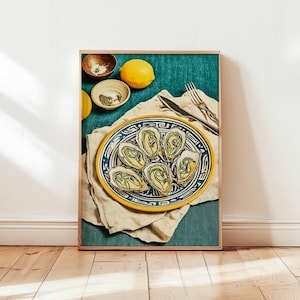 Oyster Poster, Seafood Print, Coastal Wall Art, Nautical Decor, Kitchen Food Poster, Oyster Illustration Print, Oyster Lover Gift