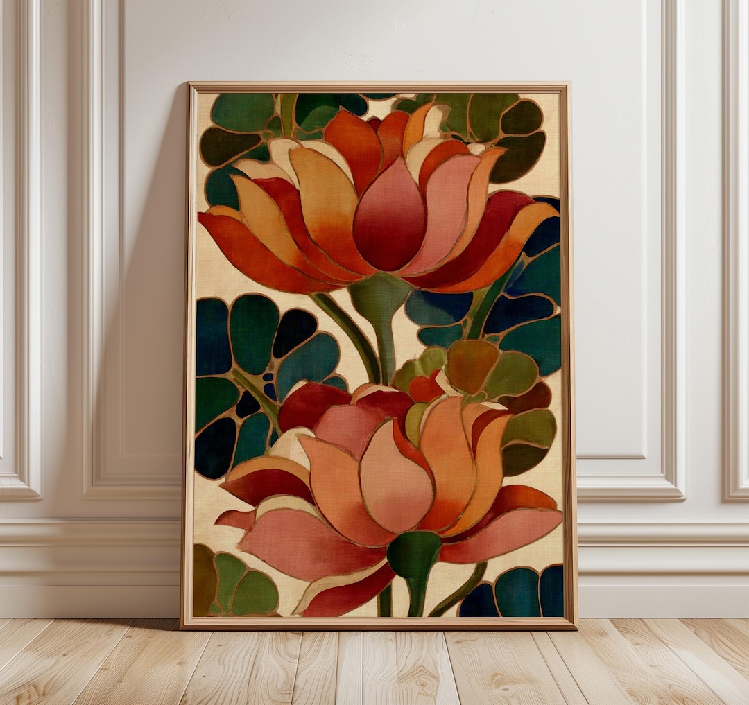 Lotus Flower Wall Art, Vintage Botanical Poster, Art Nouveau Style ...