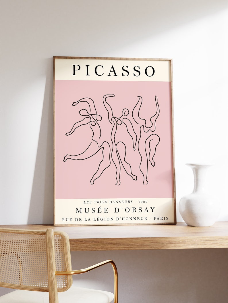 Picasso Exhibition Poster, Dance, Pink Vintage Art, Minimalist Poster, Body Art, Line Drawing, Art Print, Bedroom Art, Gift, A1/A2/A3/A4 