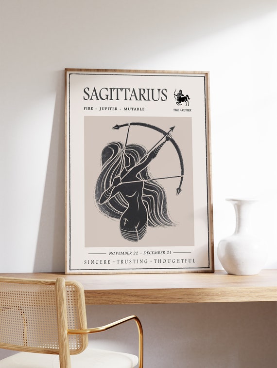 Sagittarius Star Sign Art Print, Zodiac Astrology Poster, Boho Decor