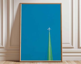 Impression d'avion minimaliste, ciel bleu vif, art mural aviation