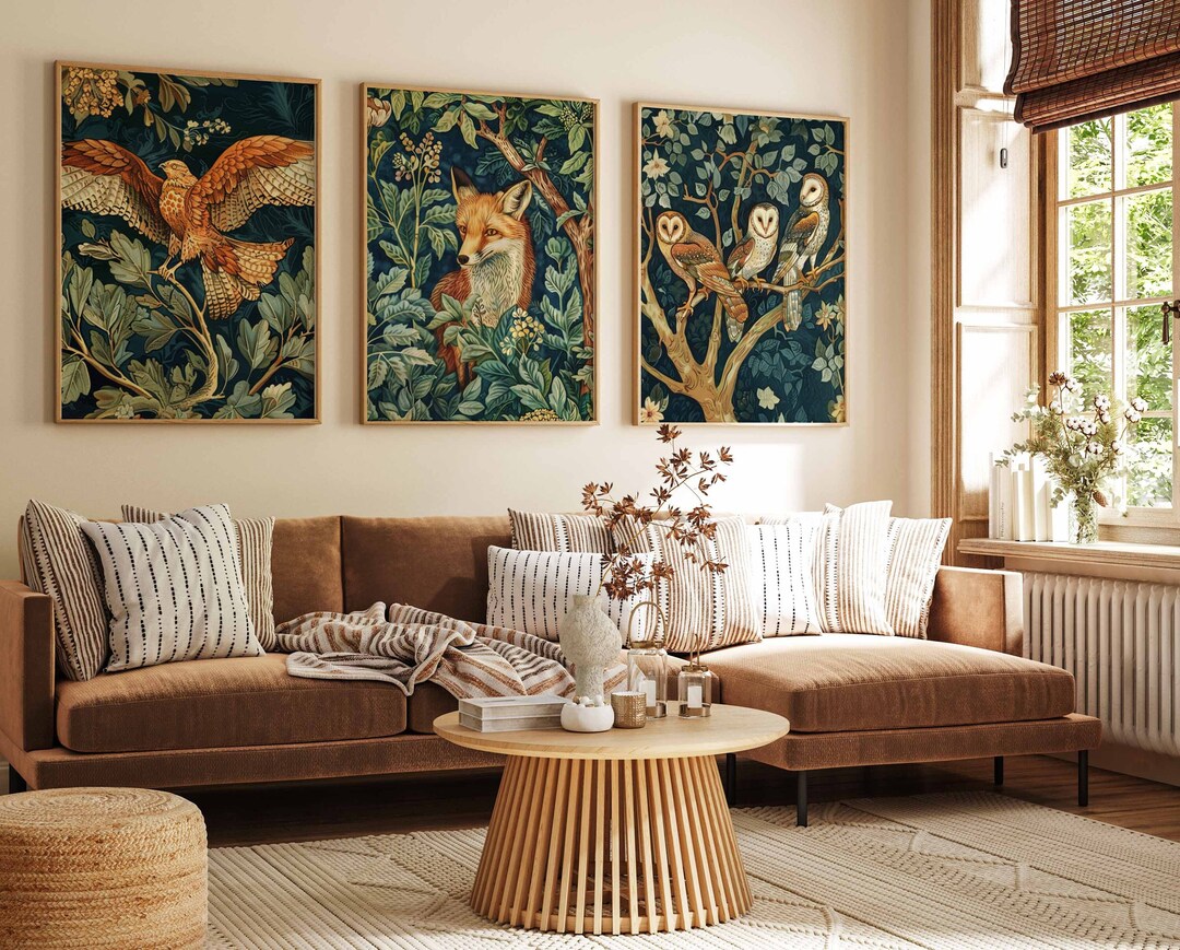 Lot De 3 Cadres En Bois William Morris - Art Mural Vintage - Abeille, Papillon, Dragon - 12x16