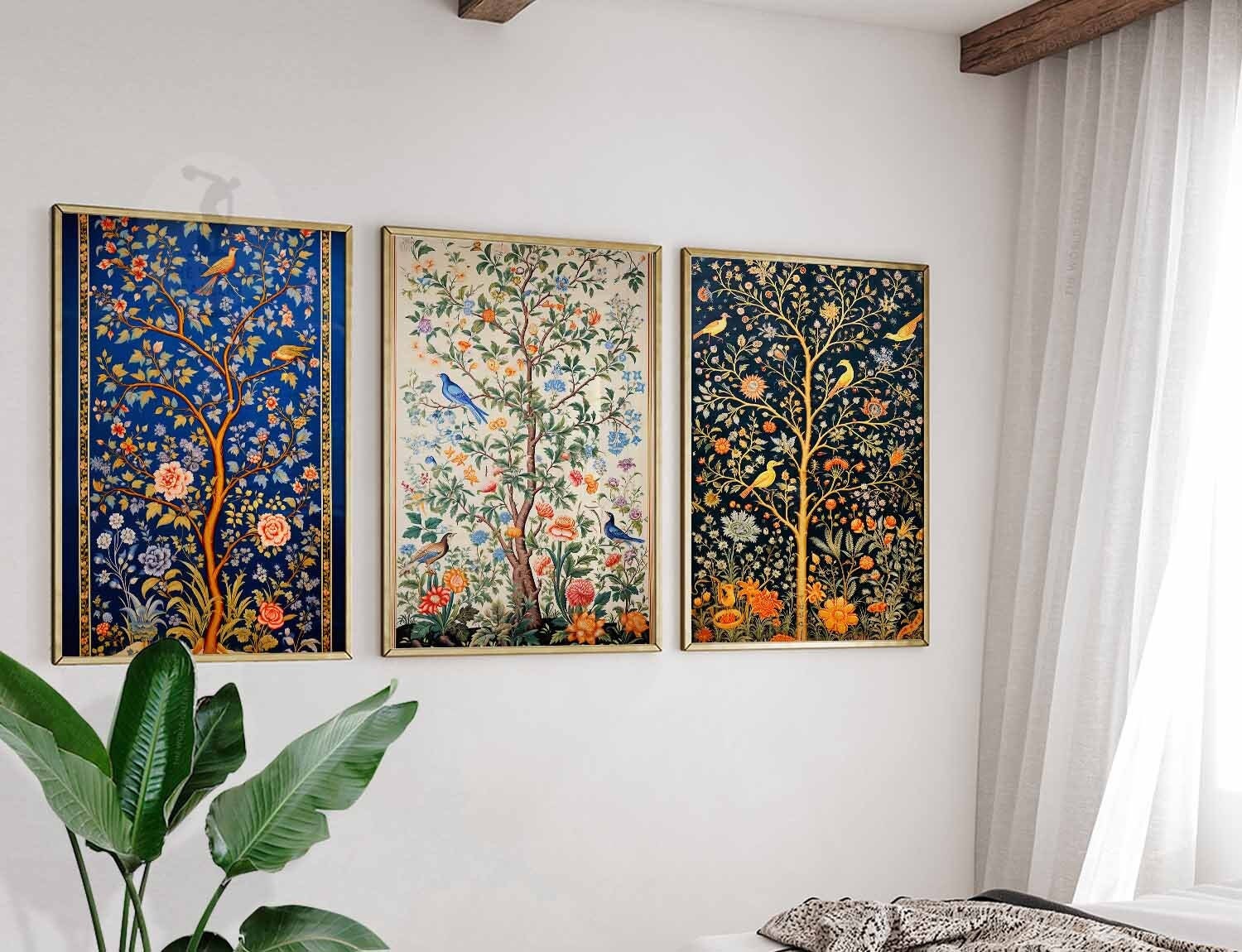 Indian Floral Set of 3 Prints, Indian Decor, Floral Wall Art, Vintage Cultural Art, Wall Art Decor, Traditional Pichwai Art, Indian Gift
