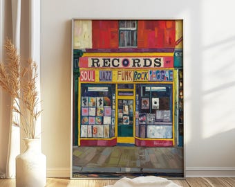 Retro Vinyl Record Store Poster, Vintage Music Print, Record Store Art, Music Poster, Music Gift, Retro Music Artwork, Album Cover Art