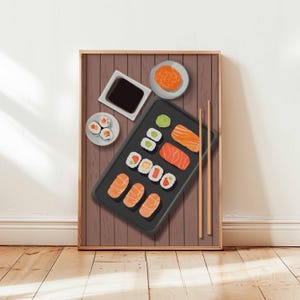 Sushi Poster, Japanese Food Wall Art, Kitchen Decor Print, Sushi Roll Print, Modern Dining Room Poster, Sushi Gift Wall Art