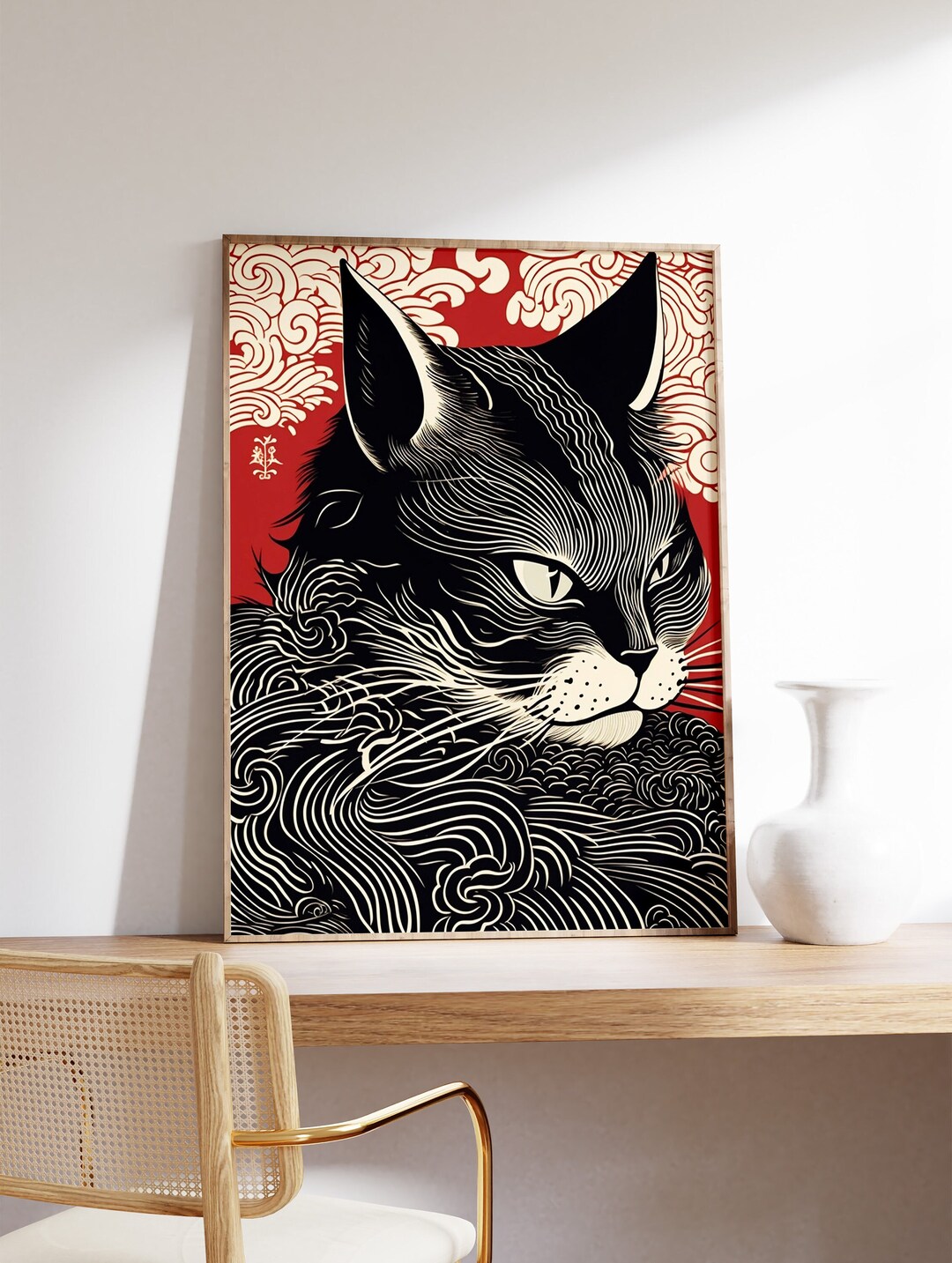 Vintage Japanese Cat Poster, Japanese Cat Print, Cat Gift, Gift for Cat