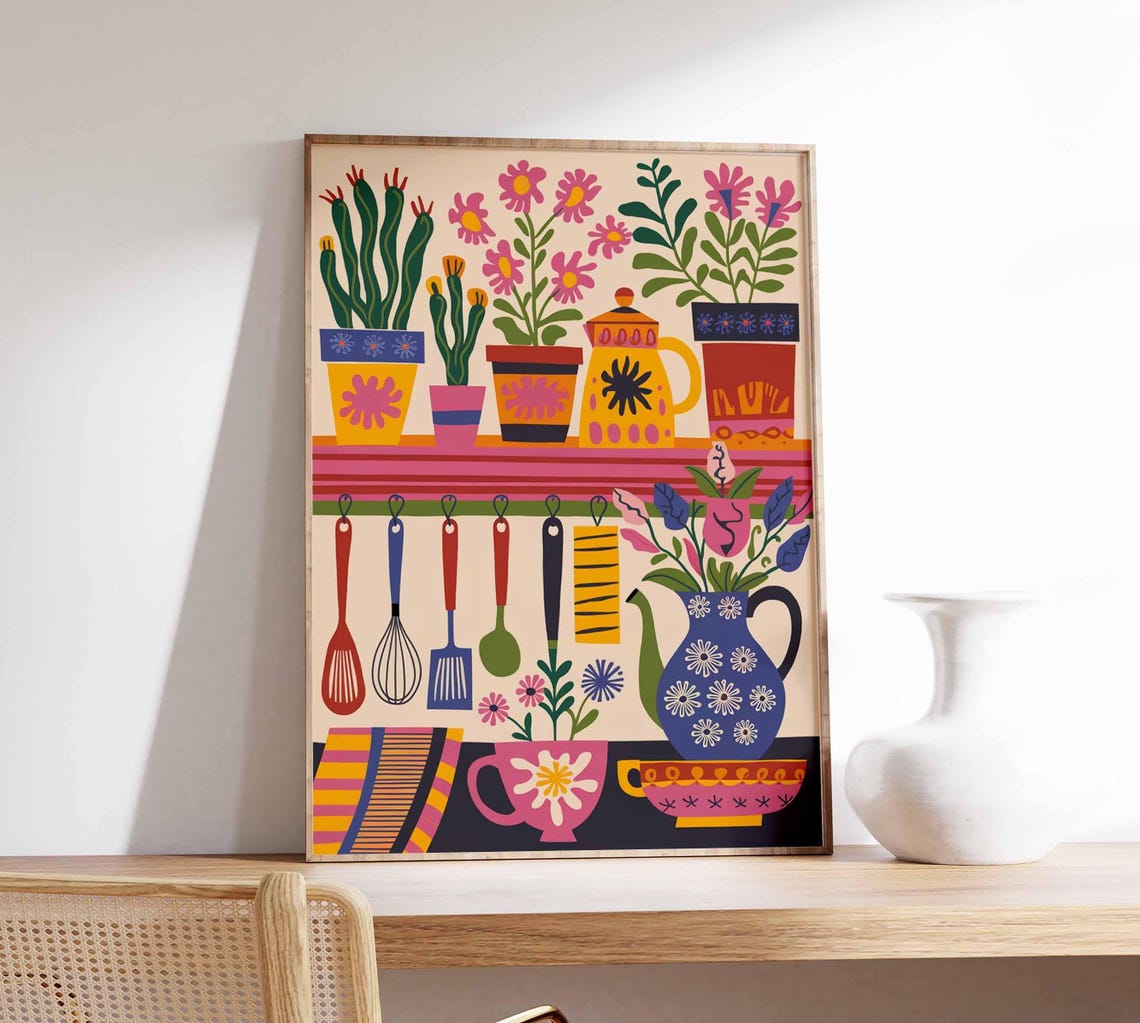 Colorful Kitchen Wall Art, Kitchen Decor, Floral Poster, Boho ...