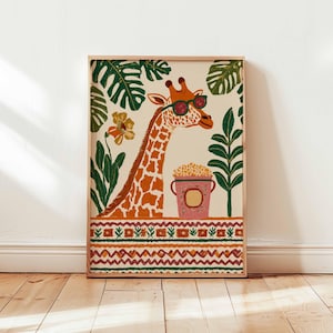 Zoo Poster, Giraffe Print, Animal Wall Art, Zoo Animal Print, Safari Decor Gift, Wildlife Illustration Poster, Jungle Animals Print