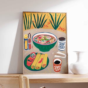 Pôster de comida vietnamita, pôster de Pho, impressão do Vietnã, impressão de comida para mesa de jantar, pôster de cozinha, decoração de cozinha, pôster de comida