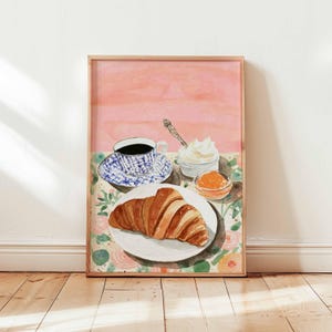 Croissant Poster, Paris Breakfast Wall Art, Foodie Kitchen Decor, Croissant Illustration Gift, French Posters And Prints