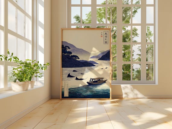 毎日をごきげんに過ごしたい方へ　深呼吸したくなる海アート　45×22cm Japanese Boat Print, Minimalist Landscape, Zen Home Decor - Etsy